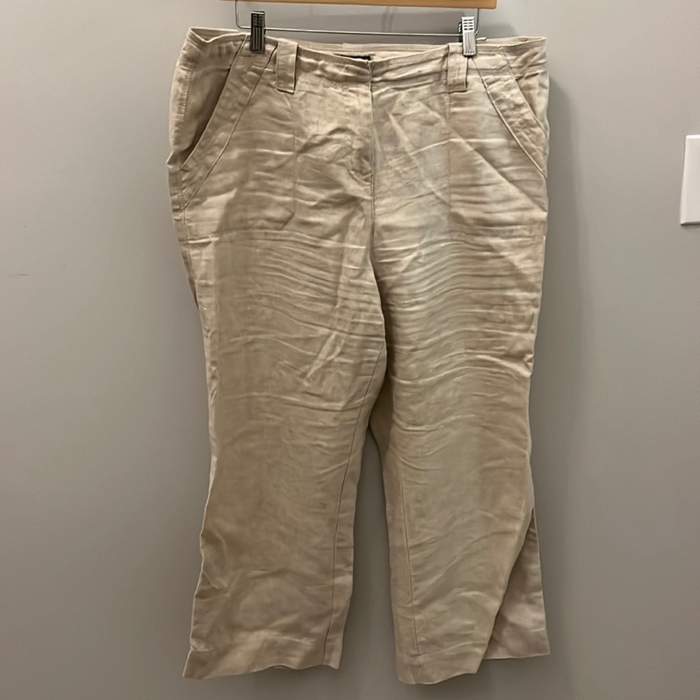 Charter Club Linen Trousers Pants Cropped Classic Fit Size 16 Tan Wide Leg